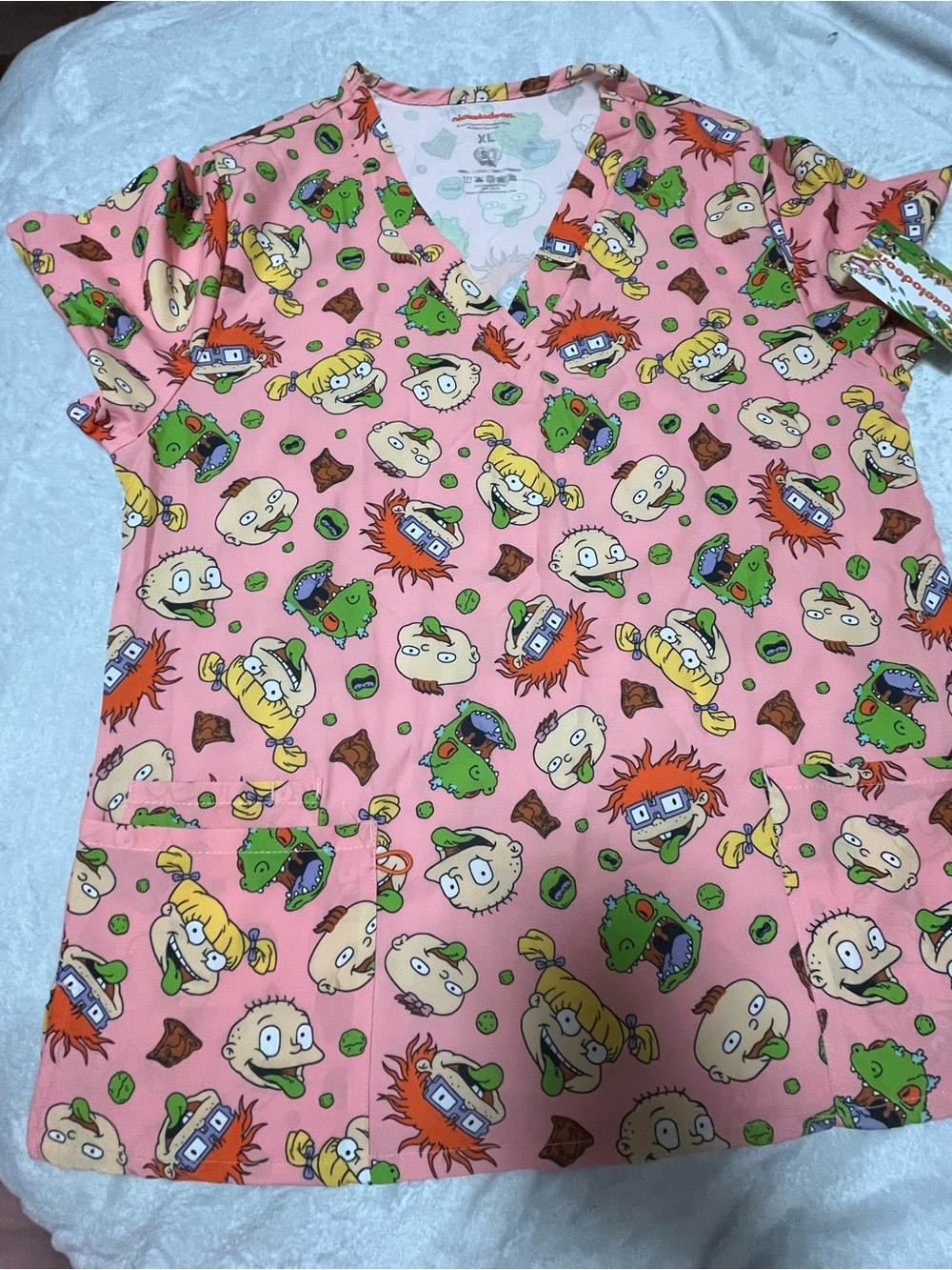 Nickelodeon Pink Rugrats Print Short Sleeve Scrub Top